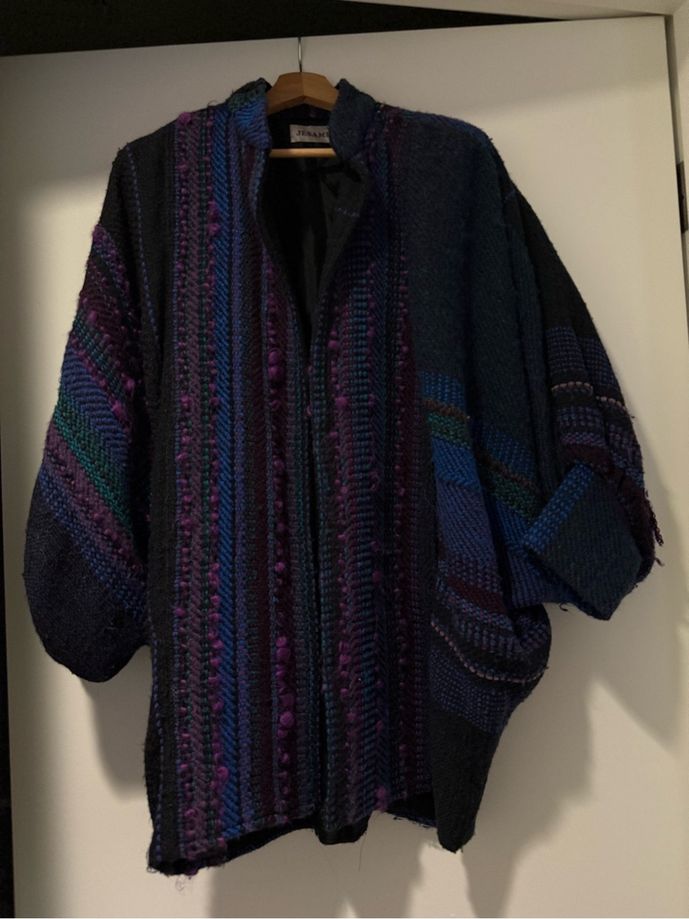 Vintage Chunky Knit Cardigan in Navy, Purple & Teal - rare